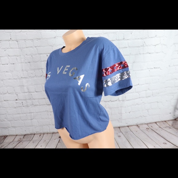 VS Pink Sequin Bling Las Vegas Crop Top Blue - Picture 5 of 7